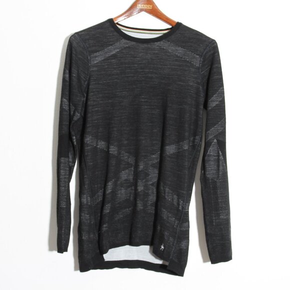 Smartwool Intraknit Thermal Merino Wool Base Layer Crew Long Sleeve Black White - Picture 2 of 16